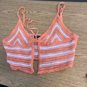 Kendall & Kylie Orange and White Crochet Crop Top